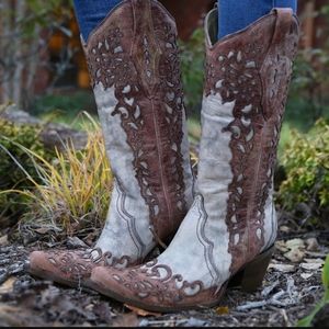 Corral Sand Cognac Laser Overlay Boots Size 11